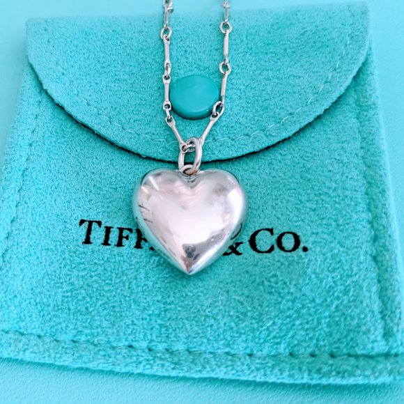 Tiffany & Co. Jewelry - Tiffany & Co. 18mm Puffed Heart Sterling Silver Pendant Necklace